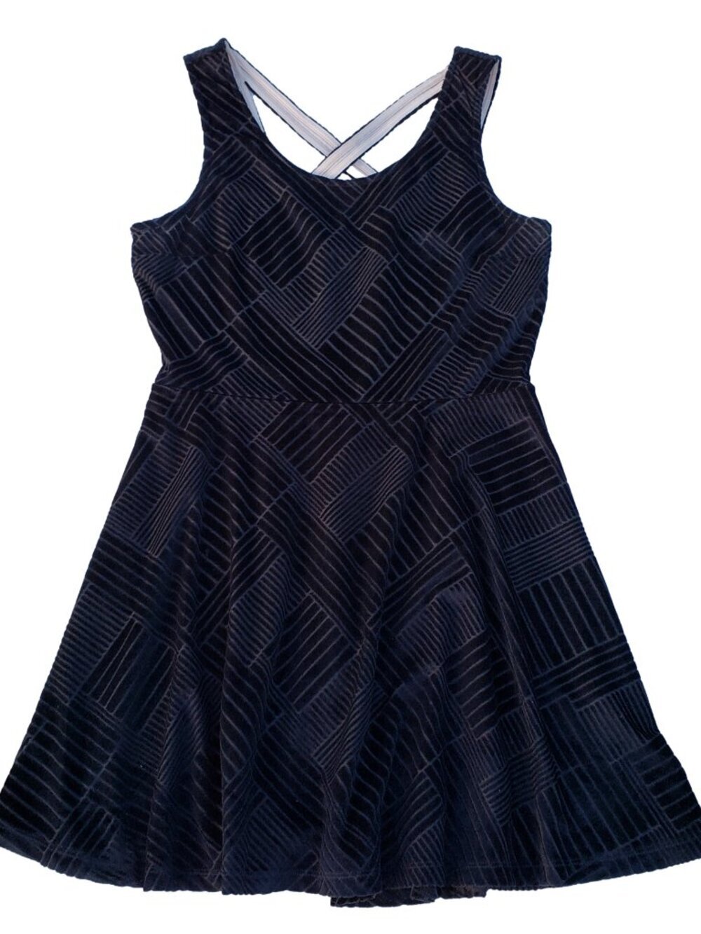Candies Velvet Burnout Dress Black L Fit Flare Crisscross Back Party